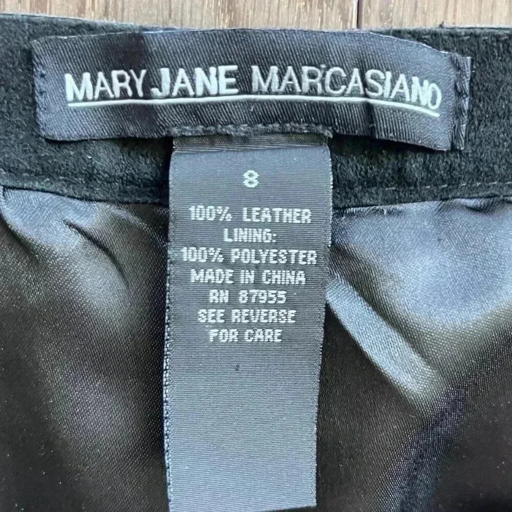 Mary Jane Marcasiano Black Suede Leather Bootcut Pants Size 8 Designer Lined - Picture 2 of 6